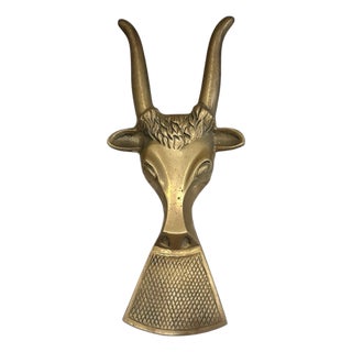 Vintage Brass Longhorn Boot Jack / Shoe Horn For Sale