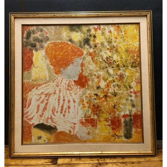Orange Large Original Female Portrait & Flowers Mixed Media Impressionist Signed & Framed Painting For Sale - Image 8 of 10