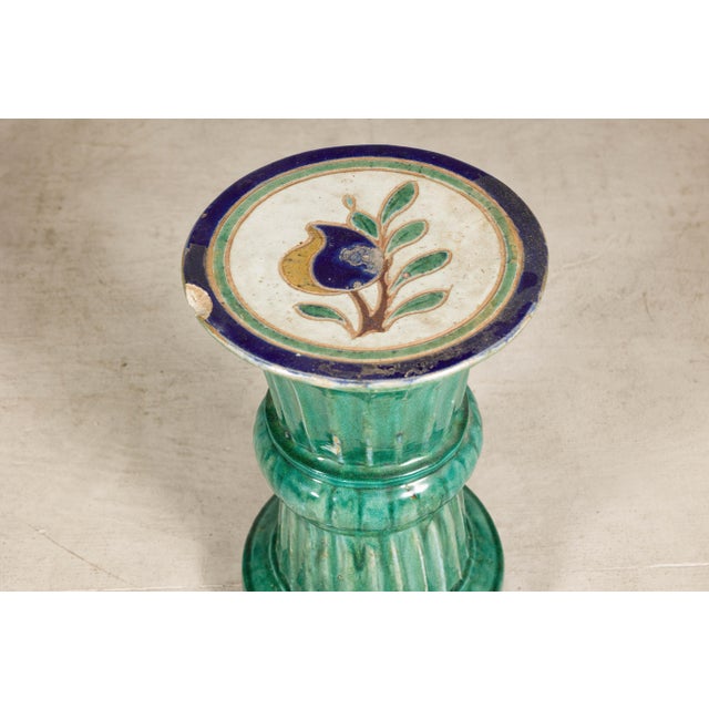 Antique Annamese Green Glazed Ceramic Pedestal with Floral Medallion For Sale - Image 9 of 12