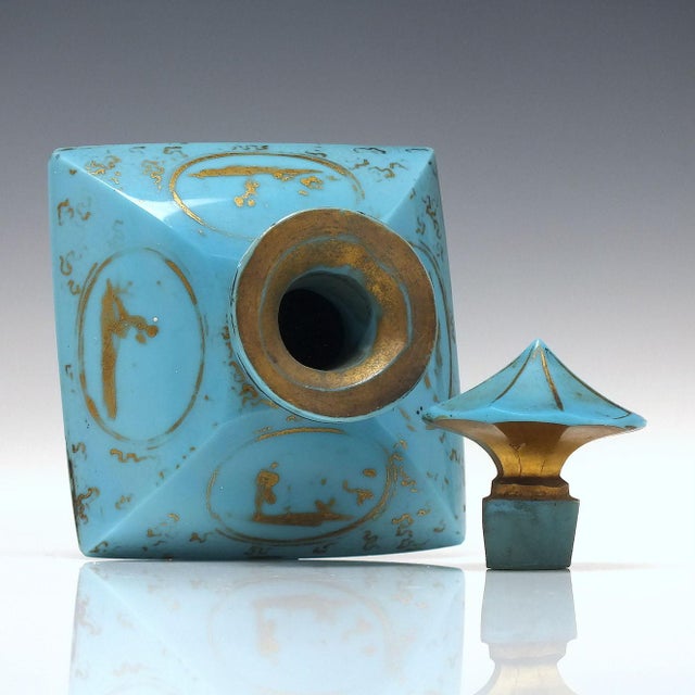 19th Century French Blue Opaline Gilded Glass Perfume Bottle, 1860s For Sale - Image 4 of 6