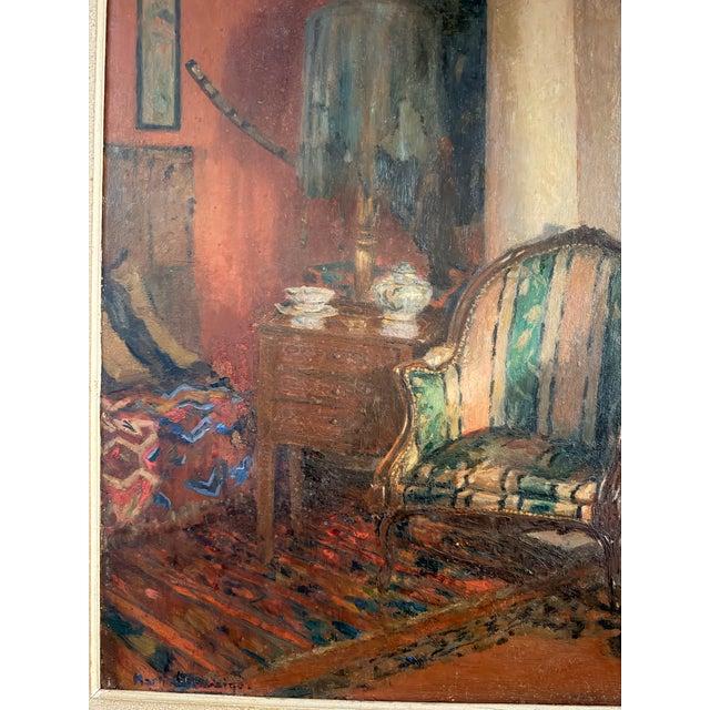 Wood Interior Parisian Signed by Charles Martin Sauvaigo (1881-1970 Nice) Oil on Panel, 1940, France. For Sale - Image 7 of 12