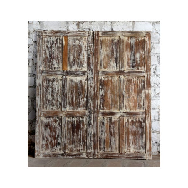 Mid-Century Modern Vintage Natural Carved Wood Doors | Rustic Barn Doors | Handcrafted Statement Entryway 80x36 For Sale - Image 3 of 8