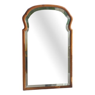 Tall Antique Oak Wooden Scalloped Mirror with Beveled Glass For Sale