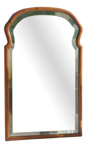 Tall Antique Oak Wooden Scalloped Mirror with Beveled Glass