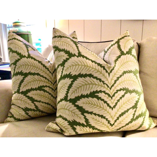 Modern Brunschwig and Fils Talavera in Leaf Pillows- a Pair For Sale - Image 3 of 4