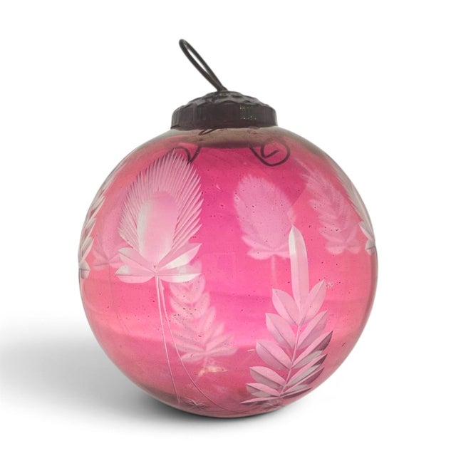 Late 20th Century Cranberry Glass Kugel-Style Botanical Christmas Ornaments, Set of 3 For Sale - Image 16 of 18