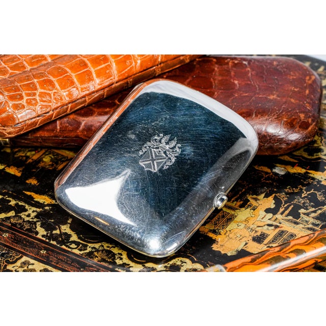 Chinese Fantastic Antique Chinese Export Silver Cigarette Case Tobacciana Armorial Coat of Arms Design For Sale - Image 3 of 12
