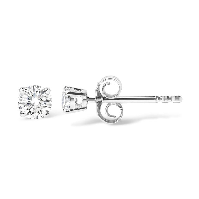 Contemporary 14K White Gold 1/2 Cttw 4-Prong Set Brilliant Round-Cut Solitaire Lab Grown Diamond Push Back Stud Earrings For Sale - Image 3 of 5