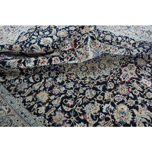 Hand-Knotted Nain 9LA Rug with Silk in Dark Blue For Sale - Image 11 of 13