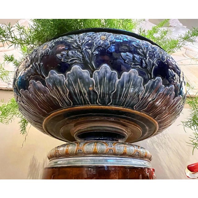 Ceramic Early 1900s Large English Cobalt Blue Glazed Footed Urn For Sale - Image 7 of 9