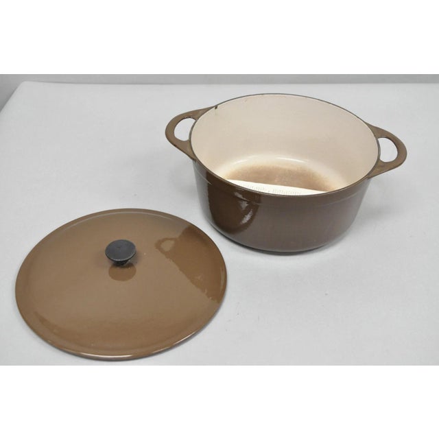 Brown Vintage Cousances France Enameled Cast Iron Dutch Oven Pot Chocolate Brown # 22 For Sale - Image 8 of 17