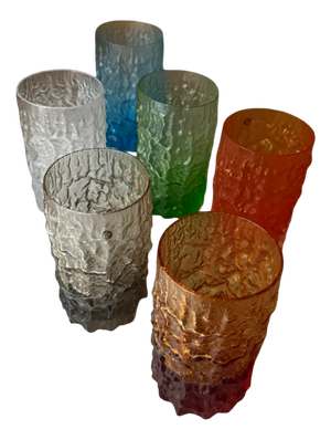 Italian Textured Bark Glasses in the style of Geoffrey Baxter, 1960s, Set of 6