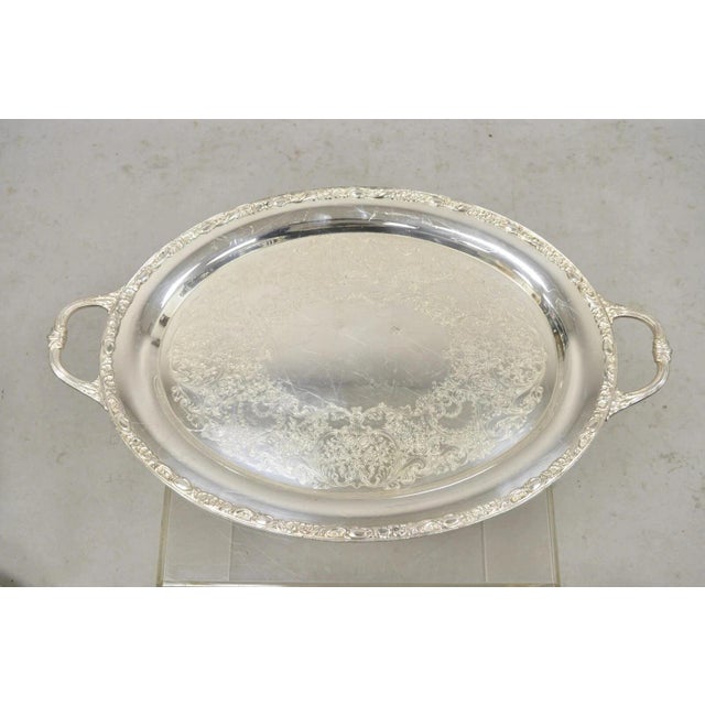 Vintage WM Rogers & Son Victorian Rose 1982 Silver Plated Oval Serving Platter Tray. Circa Late 20th Century....