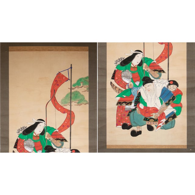 Japanese Antique Japanese Scroll Painting "Minister Takenouchi No Sukune and Empress Jingū" For Sale - Image 3 of 18