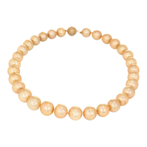 Golden South Sea Pearl Necklace Diamond Clasp 14 Karat Gold Estate