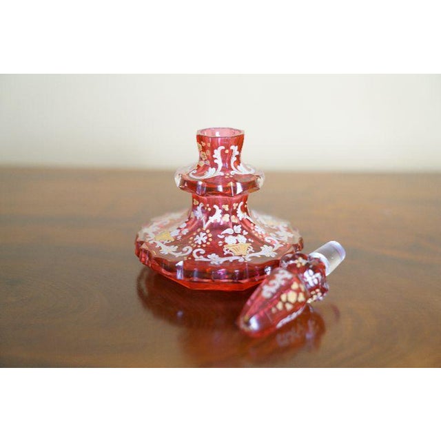 Late 19th Century Antique Bohemian Cranberry Glass Enameled Perfume Bottle, 19th. Century For Sale - Image 5 of 8