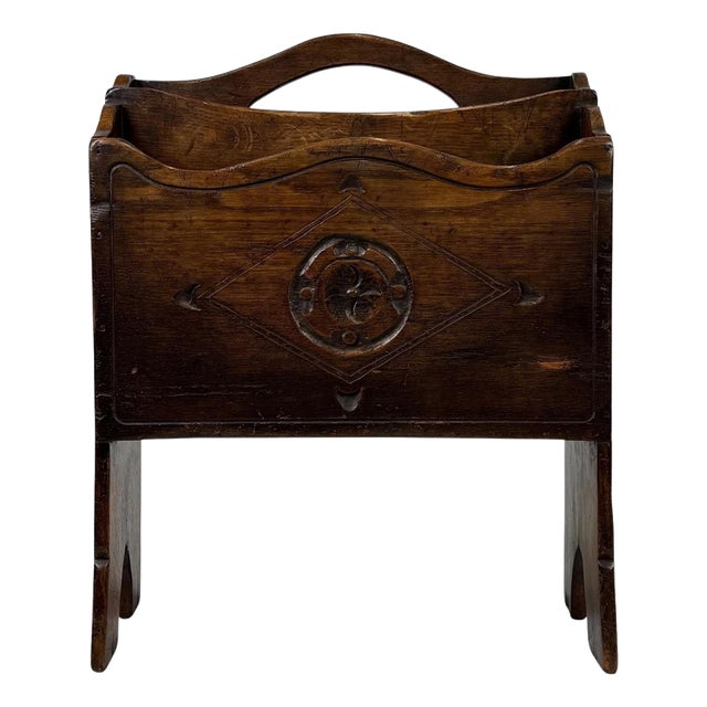 Antique Early 20th Century English Oak Magazine Rack For Sale