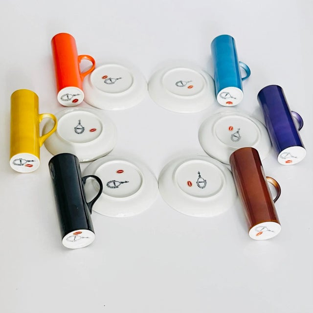 1959 LaGardo Tackett Porcelain Espresso Coffee Cups and Saucers for 6 Servings Multicolor - Set of 12 Pieces For Sale In Miami - Image 6 of 8