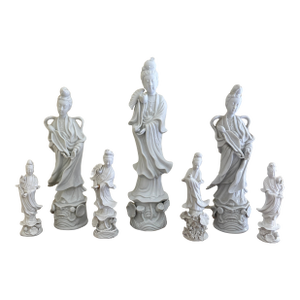 Collection of Seven Blanc De Chine Quan Yin Figures, a Study in Quiet Form