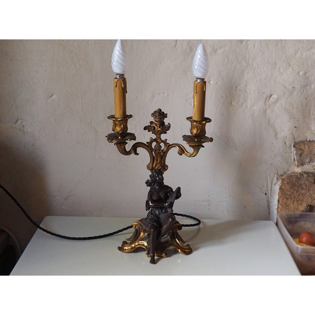 Antique Victorian Rococo Revival French Bronze Harpist Candelabra Table Lamp, 1870s For Sale - Image 12 of 18