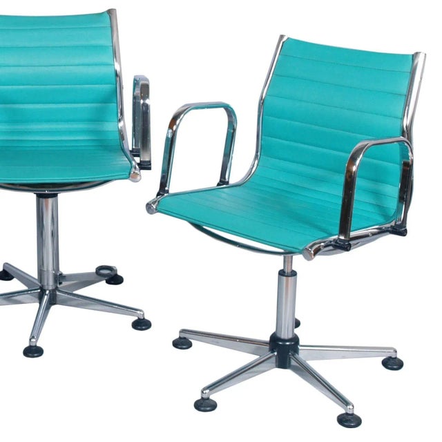 Chromed Steel & Leatherette Desk Chairs, 1970s, Set of 3 For Sale - Image 4 of 7