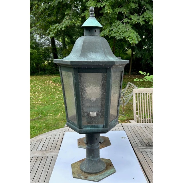 Rustic European Vintage 1950s Outdoor Copper Post Lanterns - a Pair For Sale - Image 3 of 12
