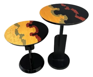 1990s Pair Carlo Malnati Style Post Modern Side Tables With Inlay Wood Tops