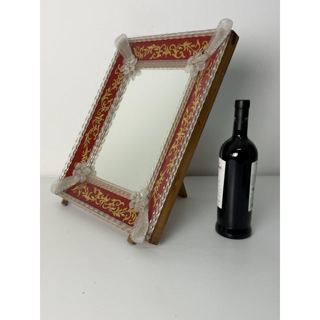 Large Venetian Murano glass table mirror decorated in the style of Ercole Barovier, 1940 Intact and in good condition....