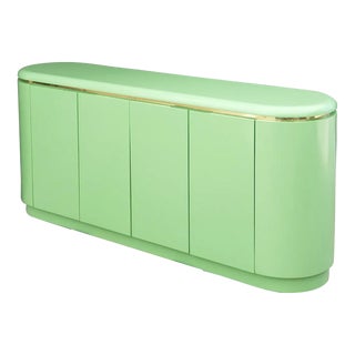 1980's Deco Jade Lacquered Curved Credenza For Sale