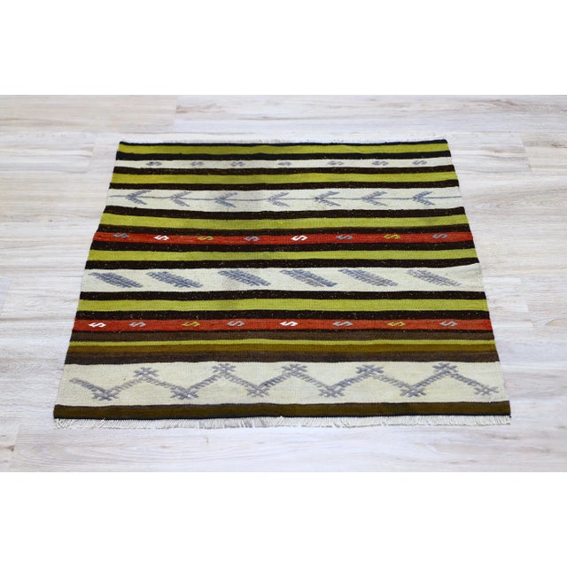 1960s Cabin Style Small Turkish Hand Knotted Striped Kilim Rug For Sale - Image 11 of 11
