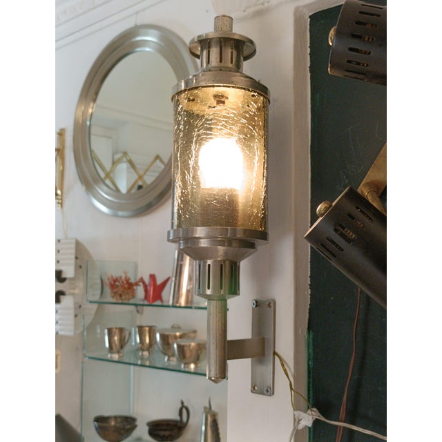 Metal Lanterna Wall Lamp in Green Cathedral Glass and Metal, Italy, 1960s For Sale - Image 7 of 8