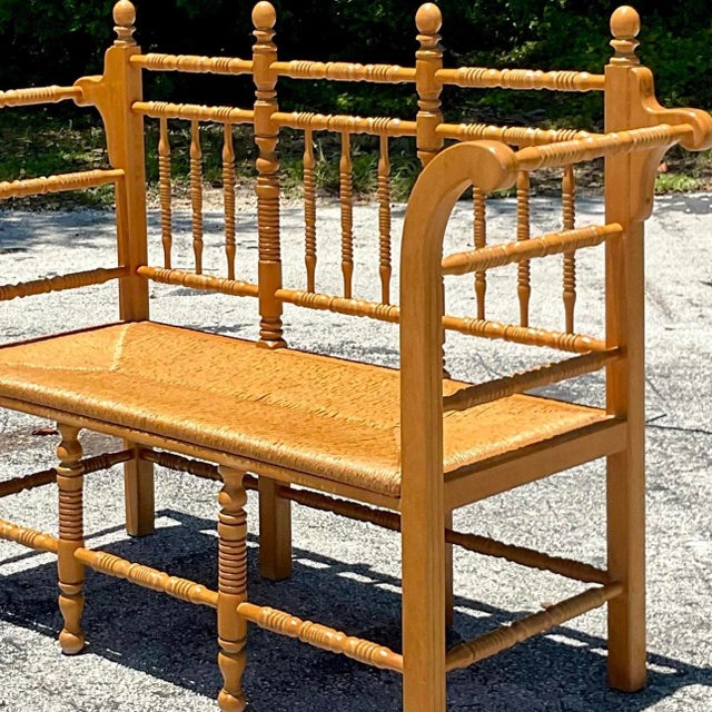 Vintage Boho Turned Wood Spindle Bench For Sale - Image 11 of 13