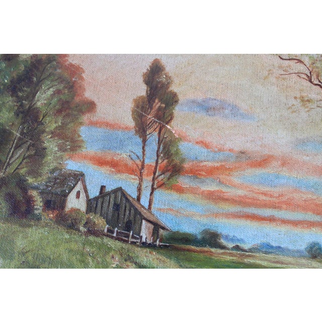 Farmhouse Vintage Landscape Painting For Sale - Image 3 of 9