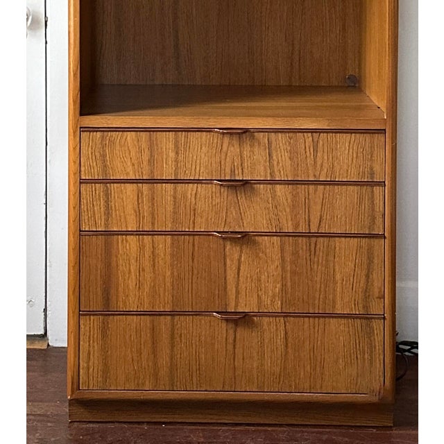 Vintage Drexel Media Cabinet with adjustable one glass shelf, upper cabinet and four drawers. Solid wood construction with...