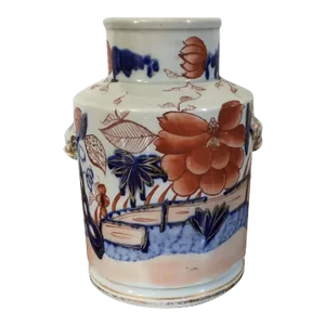 1820 Antique Mason's Ironstone Chinese Imari Tea Canister with Bat Mask Handles