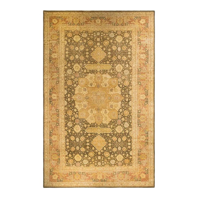 Mogul Collection Hand-Knotted Area Rug - Green 12' 6" x 20' 1" For Sale
