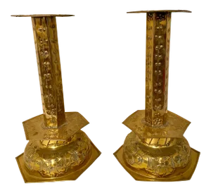 19th Century Dutch Brass Candlesticks - a Pair