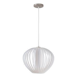 Bloom 14 Inch Pendant Light by Nova of California - White Cage Globe Bubble Orb Light - Satin Steel Canopy - Mid-Century Modern Kitchen Light For Sale