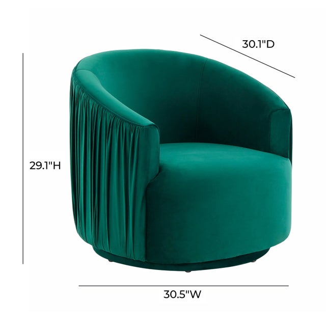 London Forest Green Pleated Velvet Swivel Chair For Sale In Los Angeles - Image 6 of 8