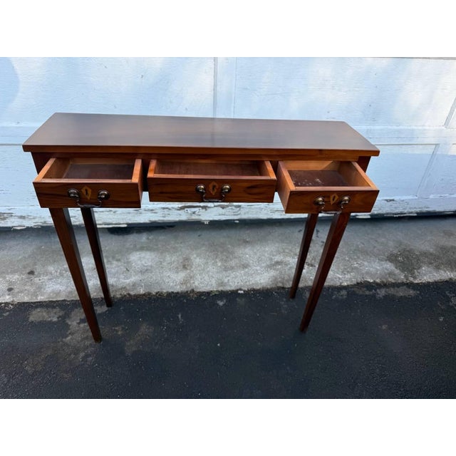 Late 20th Century Custom Made Mahogany Hepplewhite Style 3 Drawer Console Table For Sale - Image 13 of 18