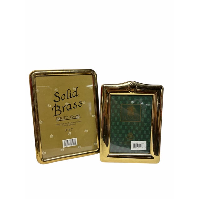 Two Vintage Brass Picture Frames Elysees Thick Brass Boarder 6.5 x 5 and 5x7 Velvet Easel Back Hand Polished Lacquer