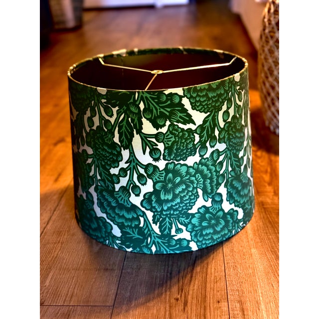 2020s Green Botanical Lampshade | Tapered Drum | Gold Lining For Sale - Image 5 of 5