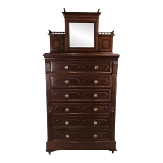 Antique Kimbel & Cabus Men’s Dresser or Tallboy W/ Shaving Mirror 84" For Sale