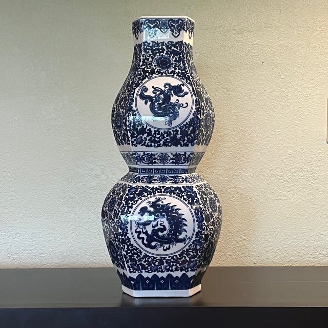 Enhance your collection with this impressive, large blue and white double gourd vase. Standing 20.5 inches tall and...