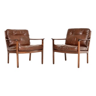 Vintage Scandinavian Leather Armchairs from Frederik Kayser, 1960s, Set of 2 For Sale