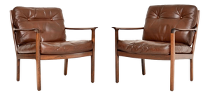 Vintage Scandinavian Leather Armchairs from Frederik Kayser, 1960s, Set of 2