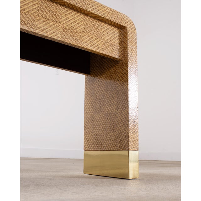 Karl Springer Style Organic Grasscloth Waterfall Console 10 Ft For Sale - Image 11 of 18