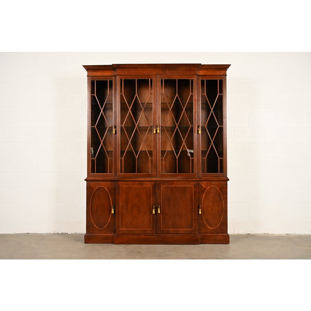 Baker Furniture Historic Charleston Georgian Inlaid Mahogany Breakfront Bookcase Cabinet For Sale - Image 17 of 17