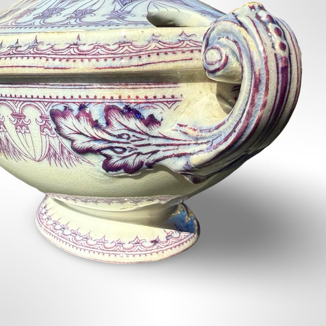 Antique English Soup Tureen, Lidded Bowl (White/Purple), Marked For Sale In San Diego - Image 6 of 11