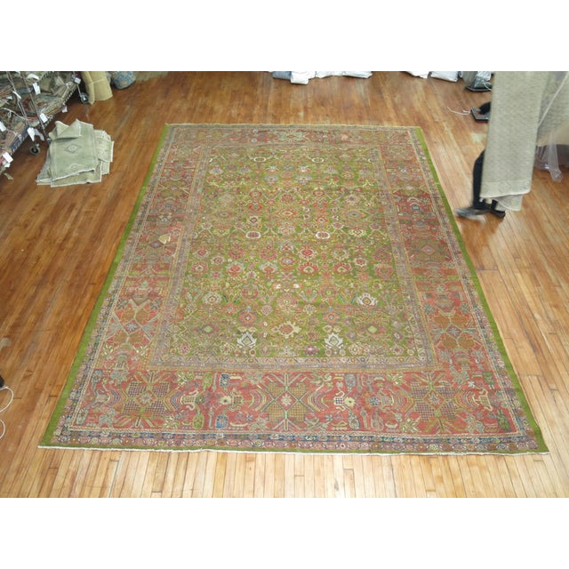 Green Green Antique Sultanabad Rug - 10' x 14'2" For Sale - Image 8 of 9